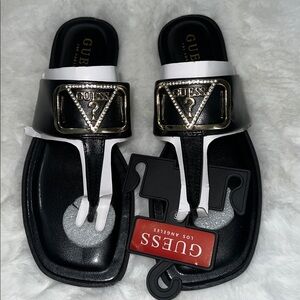 SOLD!!! - Guess Black rhinestones triangle logo Slide Sandals